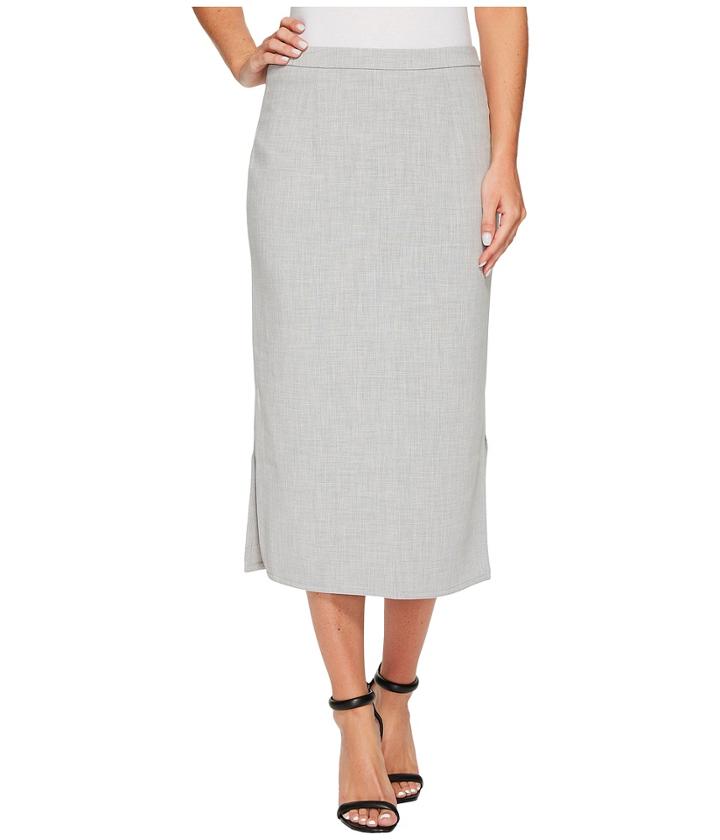Ellen Tracy Pencil Skirt With Side Slits (slate Gray Heather) Women's Skirt