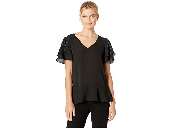 Michael Michael Kors Double Sleeve W/ Heat Stud Top (black) Women's Clothing