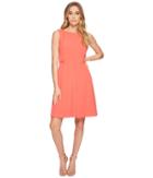Tahari By Asl Side Zipper Fit-and-flare Dress (bright Coral) Women's Dress