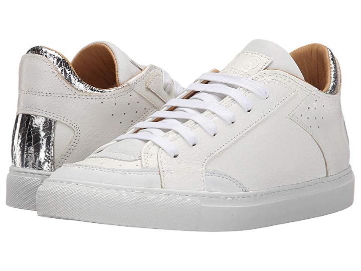 Mm6 Maison Margiela Metallic Crackle Low Top Sneaker (white/silver) Women's Lace Up Casual Shoes