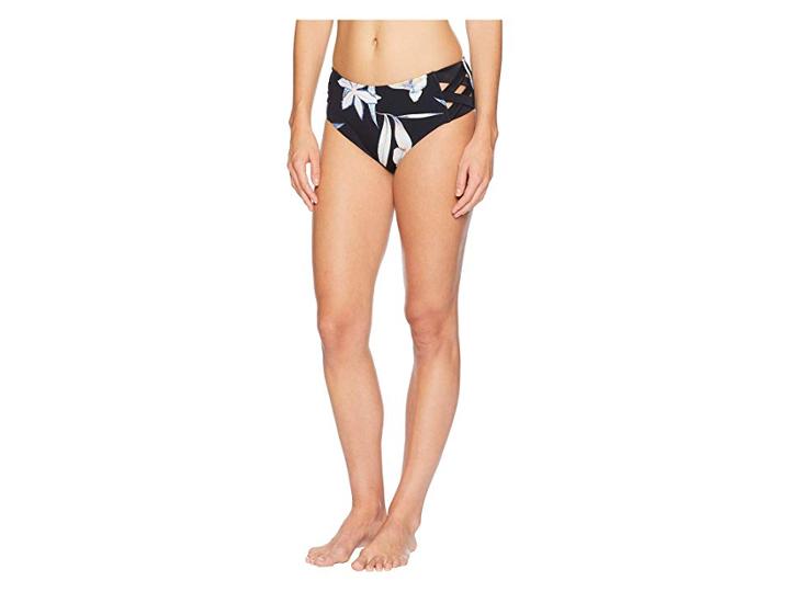 Roxy Find Your Wild Mid Waist Swimsuit Bottoms (true Black Delicate Flowers) Women's Swimwear
