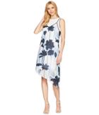 Kenneth Cole New York 2 Layer Dress (linear Floral/indigo) Women's Dress
