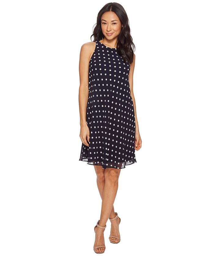 Lauren Ralph Lauren Petite Geminah Classy Dot Georgette Dress (lighthouse Navy/cream) Women's Dress