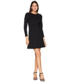 Juicy Couture Knit Fit And Flare Ponte Dress With Button Shoulder (pitch Black) Women's Dress