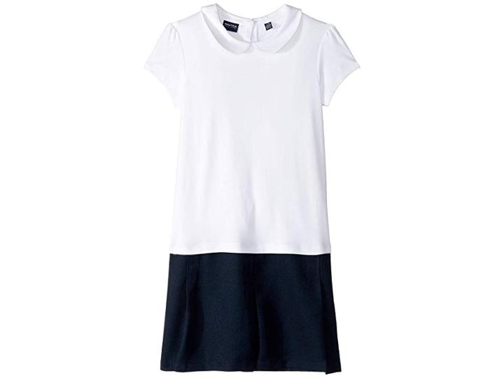 Nautica Kids Peter Pan Drop Waist Pleated Dress (big Kids) (white) Girl's Dress
