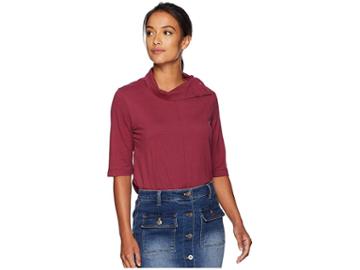 Mod-o-doc Classic Jersey Button Neck Elbow Sleeve Tee With Pleated Back (cranberry) Women's T Shirt