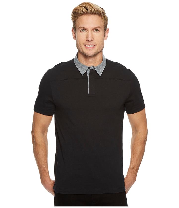 Perry Ellis Heathered Collar Pima Cotton Polo (black) Men's Clothing