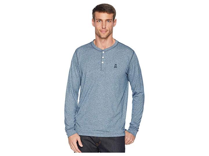 Psycho Bunny Long Sleeve Henley (frenchie Salt Pepper) Men's Clothing