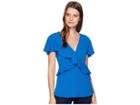 Michael Michael Kors Flounce V-neck Short Sleeve Top (radiant Blue) Women's Clothing