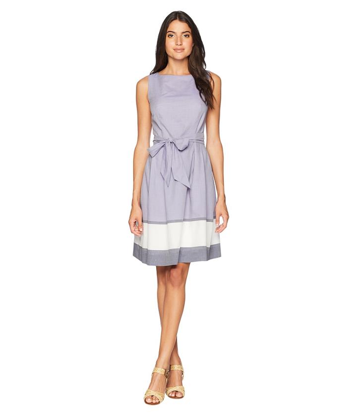 Anne Klein Border Printed Fit Flare Dress (eton Blue Combo) Women's Dress