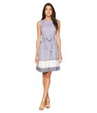 Anne Klein Border Printed Fit Flare Dress (eton Blue Combo) Women's Dress