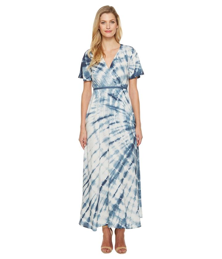 Culture Phit Fabiola Short Sleeve Tie-dye Maxi Dress (ivory/navy) Women's Dress