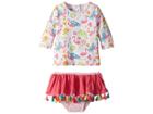 Mud Pie Floral Flamingo Rashguard Two-piece Swimsuit (toddler) (white) Girl's Swimwear Sets