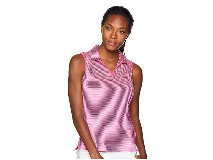 Adidas Golf Ultimate 365 Stripe Sleeveless Polo (shock Pink) Women's Clothing