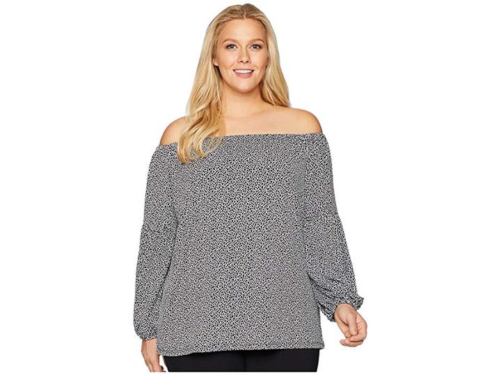 Michael Michael Kors Plus Size Mini Leopard Off Shoulder Top (white/black) Women's Short Sleeve Knit