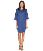 Two By Vince Camuto Ruched Bell Sleeve Slub Jersey Knit Dress (indigo Heather) Women's Dress