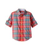 Janie And Jack Roll Sleeve Button-up Shirt (toddler/little Kids/big Kids) (pink Madras) Boy's Long Sleeve Button Up