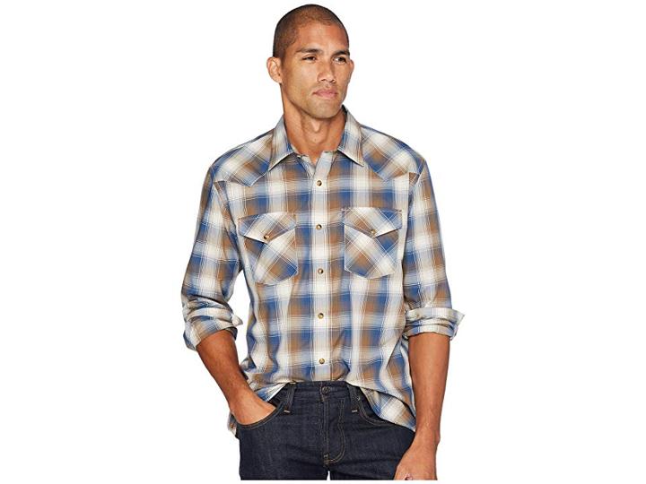 Pendleton Long Sleeve Frontier (blue/ivory/taupe) Men's Clothing
