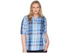 Lauren Ralph Lauren Plus Size Plaid Cotton Twill Shirt (blue Multi) Women's Clothing