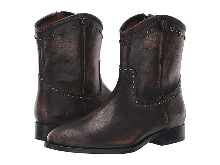 Frye Melissa Button Multi Stud Short (dark Brown Brush-off) Women's  Boots