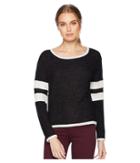 Pink Rose Drop Shoulder Long Sleeve Top W/ Sleeve Stripes (charcoal Combo) Women's Clothing