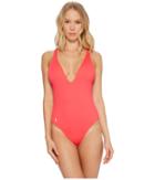 Polo Ralph Lauren Modern Solids Plunge X-back Mio (coral) Women's Swimsuits One Piece