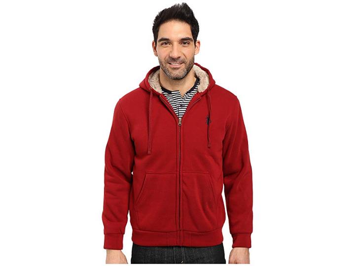 U.s. Polo Assn. Fleece Hoodie With Sherpa Lining (university Red) Men's Coat