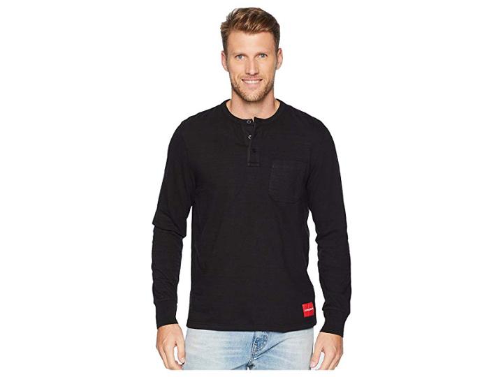Calvin Klein Jeans Long Sleeve Baseball Neck Henley (black) Men's Clothing