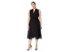 Anne Klein Plus Size Solid Chiffon Drawstring Midi Dress W/ Lining (anne Black) Women's Clothing