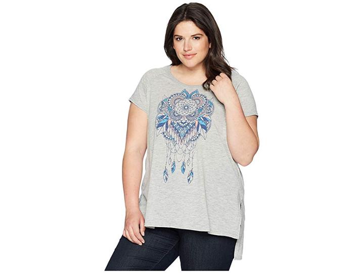 Roper Plus Size 1569 Heather Slub Jersey Top (grey) Women's Clothing