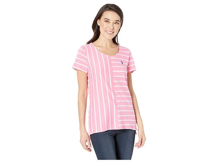 U.s. Polo Assn. Stripe Mix Tee (morning Glory) Women's Clothing