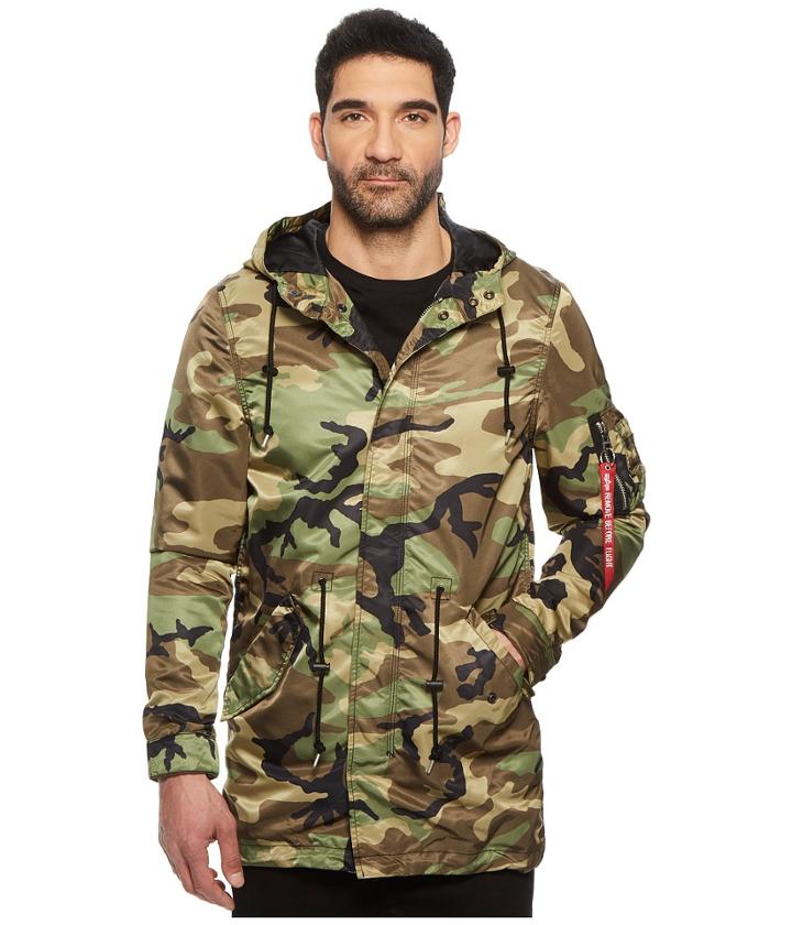 Alpha Industries Nylon Fishtail Mod Parka (woodland Camo) Men's Coat