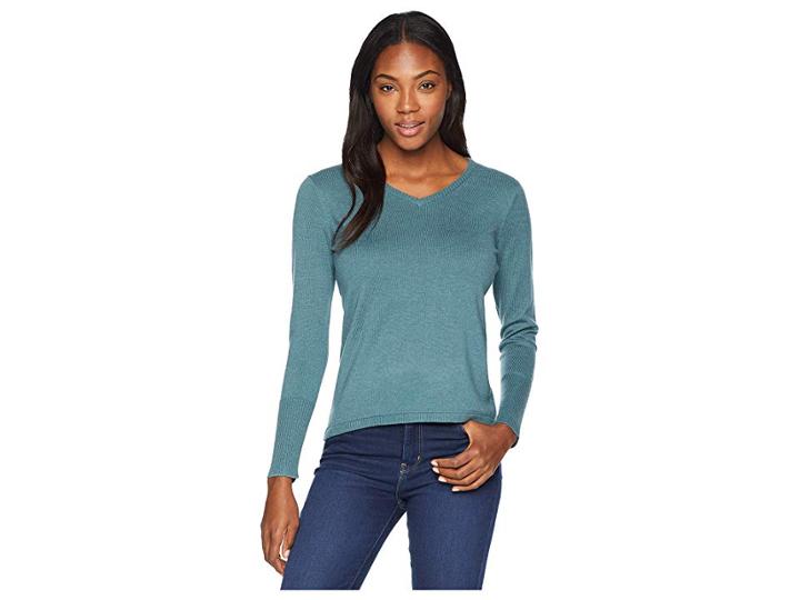 Smartwool Shadow Pine V-neck Sweater (mediterranean Green Heather) Women's Sweater
