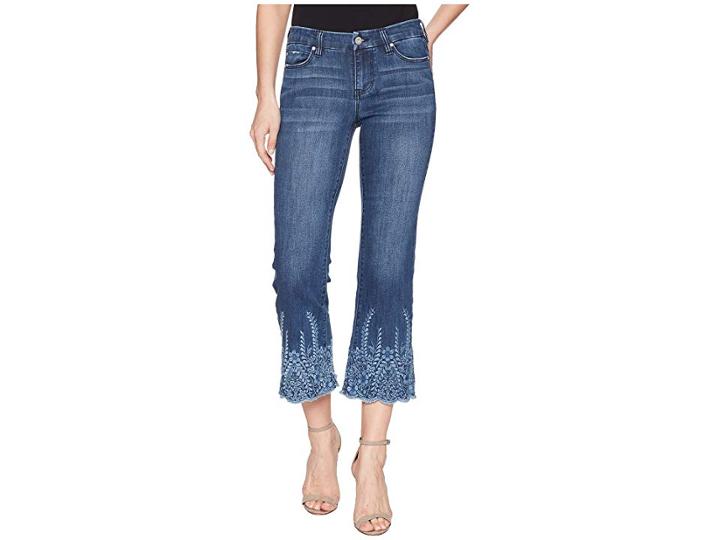 Liverpool Lvpl By Liverpool Coco Cropped Flare With Embroidery In Vintage Super Comfort Stretch Denim In Willow Wash (willow Wash) Women's Jeans
