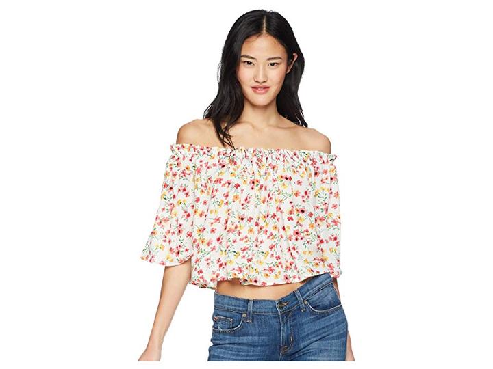 Jack By Bb Dakota Ayla Wild Poppies Printed Off The Shoulder Top (cloud White) Women's Clothing