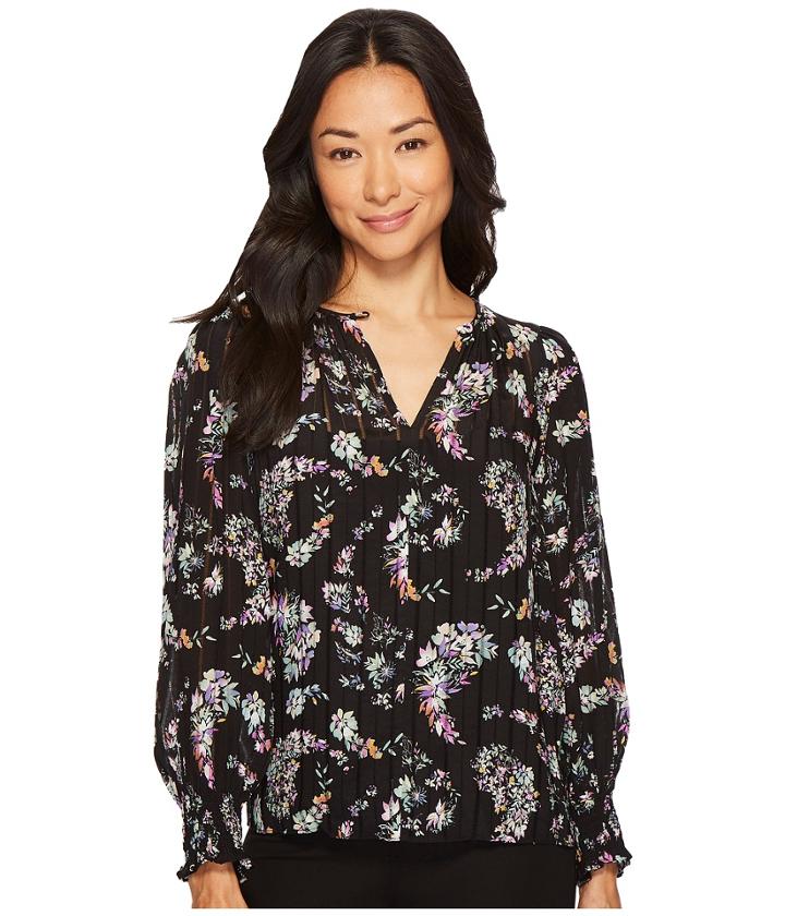 Rebecca Taylor Long Sleeve Jewel Paisley Top (black Combo) Women's Clothing