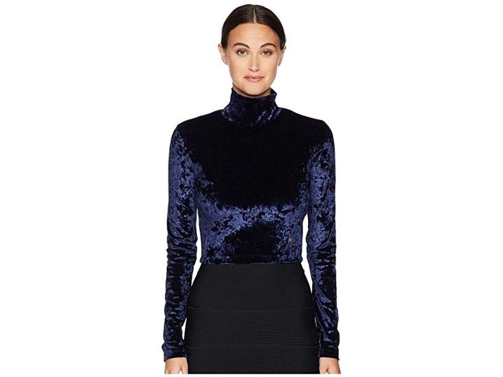 Versace Jeans Couture Cropped Velvet Turtleneck (pavone) Women's Clothing
