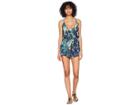 Lucky Brand Lush Leaf Romper With Pockets Cover-up (indigo) Women's Jumpsuit & Rompers One Piece