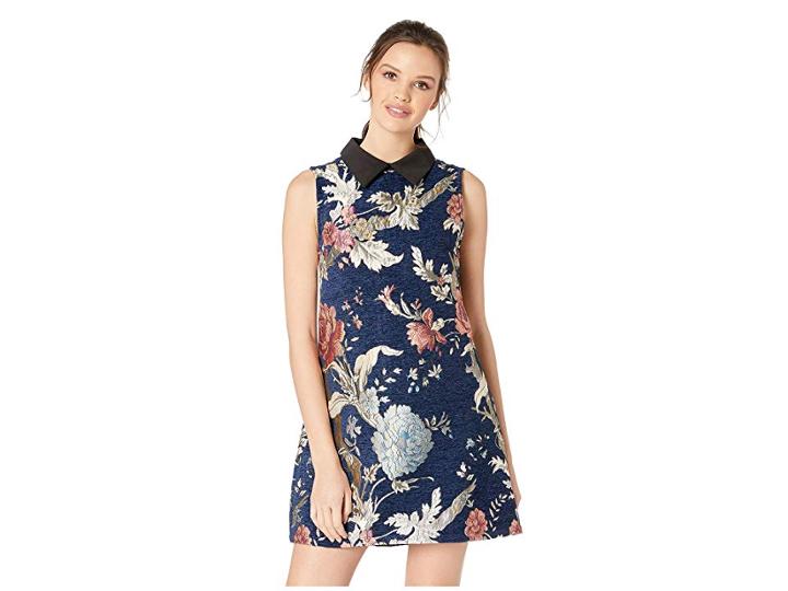 Jack By Bb Dakota Shot Collar Brocade Shift Dress With Contrast Collar (dark Blue) Women's Dress