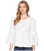 Ellen Tracy Poplin Shirt With Flouncy Sleeves (e White) Women's Clothing