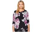 Calvin Klein Plus Plus Size High-low 3/4 Sleeve Top With U Hardware (black Multi) Women's Sleeveless