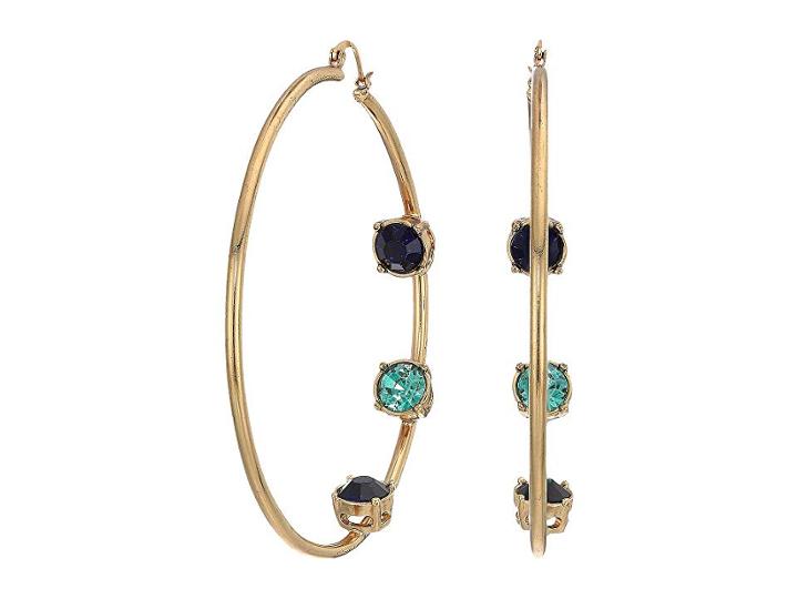 Steve Madden Rhinestone Inside Stud Design Hoop Earrings (multicolor/yellow Gold-tone/blue) Earring