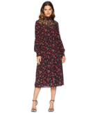 Juicy Couture Strawberry Print Silk Midi Dress (pitch Black Strawberry Fields) Women's Dress