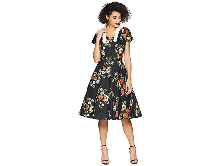 Unique Vintage Campbell Swing Dress (black Floral) Women's Dress