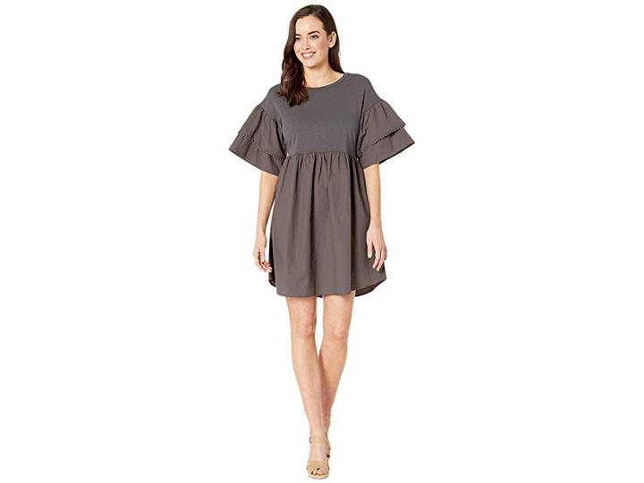 Bobeau Knit/woven Babydoll Dress (dark Grey) Women's Dress