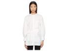 Y's By Yohji Yamamoto K-collarless Tie Front Button Up Shirt (white) Women's Clothing