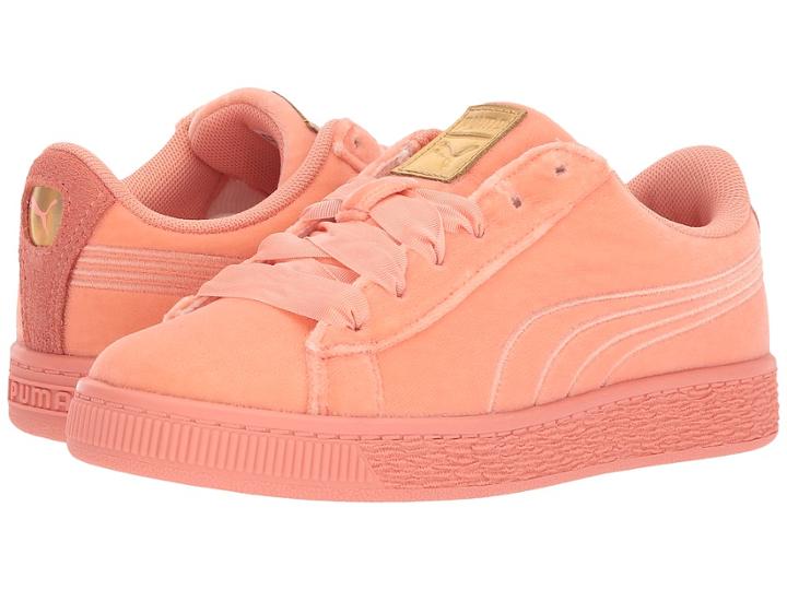 Puma Kids Basket Classic Velour (little Kid/big Kid) (desert Flower/metallic Gold) Girls Shoes