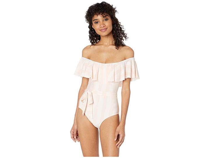 Splendid Long Lines Removeable Soft Cup Off The Shoulder One-piece (quartz/pink) Women's Swimsuits One Piece