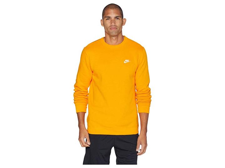 Nike Club Fleece Pullover Crew (orange Peel/white) Men's Fleece
