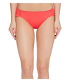 Lauren Ralph Lauren Beach Club Solids Shirred Side Tab Hipster Bottom (neon Coral) Women's Swimwear